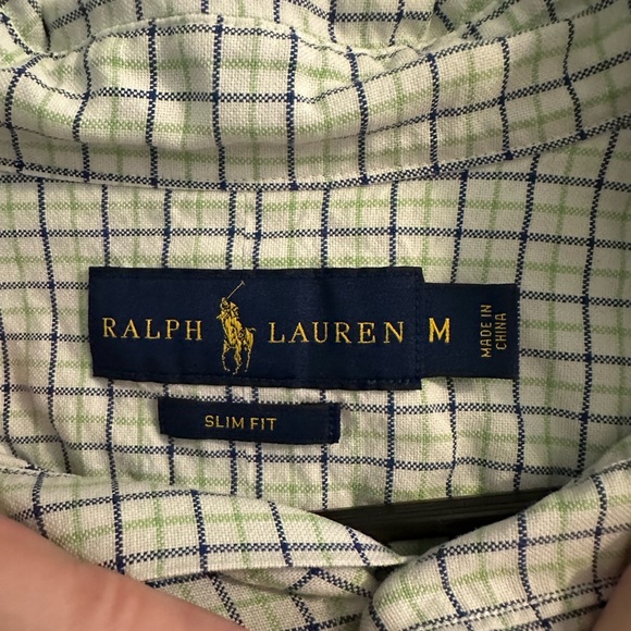 Men’s Polo RL - Slim fit blue and green plaid button up - Size:M - Picture 4 of 4